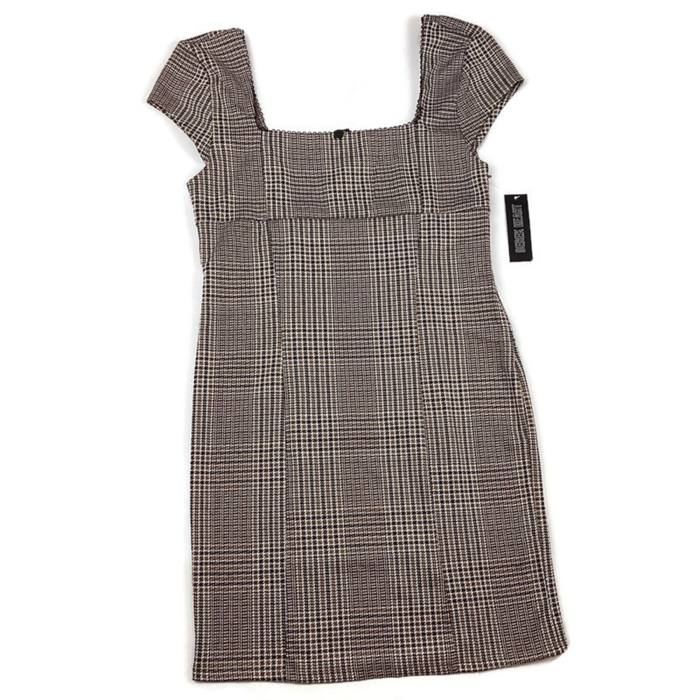 Derek Heart Square Neck Plaid Stretchy Sheath Dress NEW!